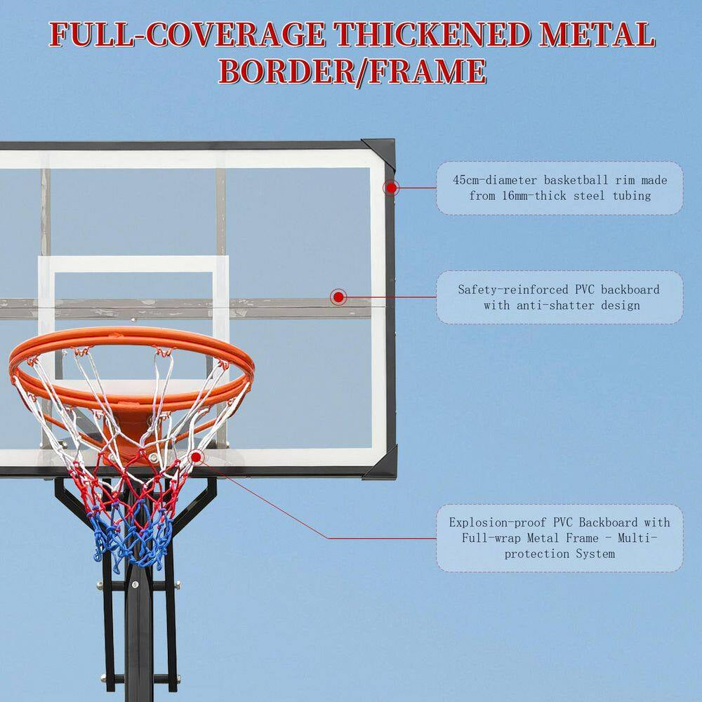 8-10 Ft. Adjustable Height Portable Basketball Hoop Basketball System with Counterweight Bag, Basketball Hoop and Wheels