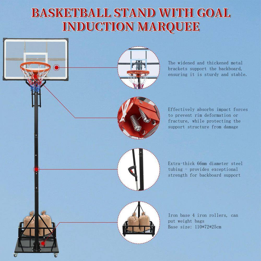 8-10 Ft. Adjustable Height Portable Basketball Hoop Basketball System with Counterweight Bag, Basketball Hoop and Wheels