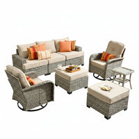 Outdoor Patio Furniture Set Built for All-Weather Use, 8 Pieces, Handwoven Wicker, 360° Swivel Chairs