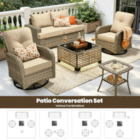 8 Pieces Patio Furniture Set, All Weather Wicker Patio Conversation Set with Swivel Chairs, Outdoor Furniture with Ottoman for Garden, Beige