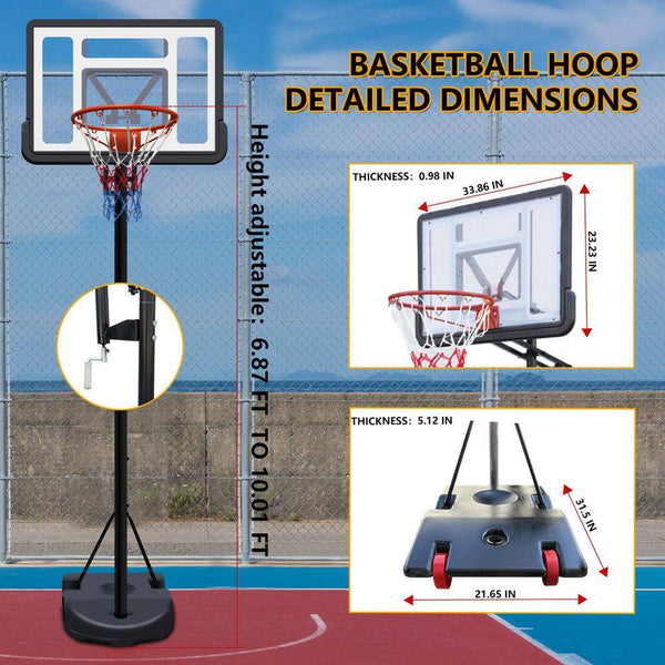 6.9-10 Ft. Adjustable Height Portable Basketball Hoop Basketball System with Water/Sand Base and Wheels