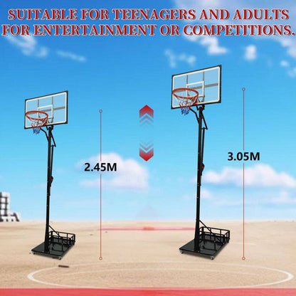 8-10 Ft. Adjustable Height Portable Basketball Hoop Basketball System with Counterweight Bag, Basketball Hoop and Wheels