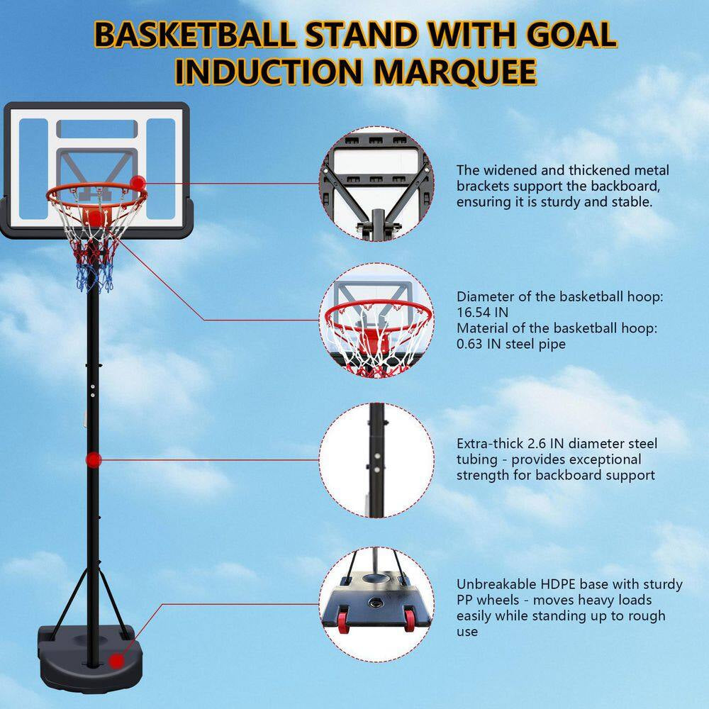 6.9-10 Ft. Adjustable Height Portable Basketball Hoop Basketball System with Water/Sand Base and Wheels