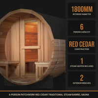 6-Person Patchworkred Cedar Traditional Steam Barrel Sauna — Results & Stats
