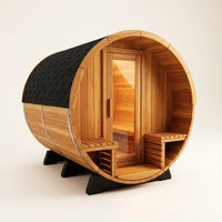 6-Person Patchworkred Cedar Traditional Steam Barrel Sauna — Studio Shot