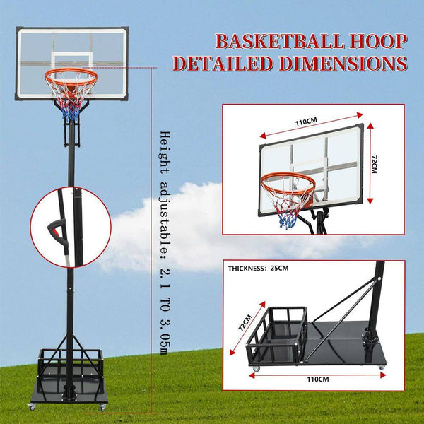 8-10 Ft. Adjustable Height Portable Basketball Hoop Basketball System with Counterweight Bag, Basketball Hoop and Wheels